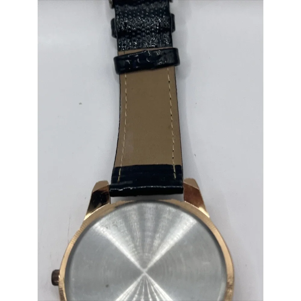IBELI Women's Watch Eifel Tower Black Leather Band Rhinestone Bezel- New Battery
